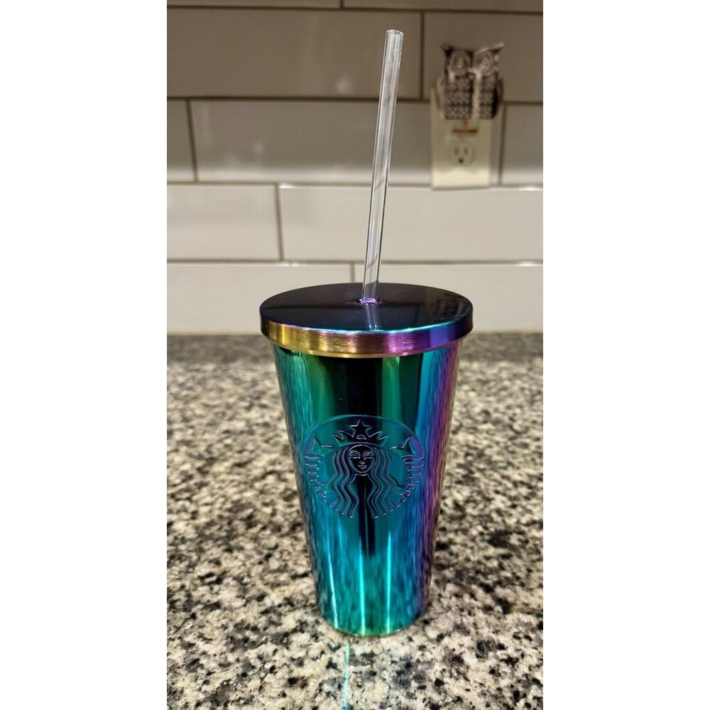 Starbucks Stainless Steel Tumbler Multi-colored oil-slick finish Cold Cup 16oz